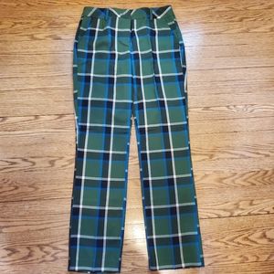 Green, black, and blue plaid trouser